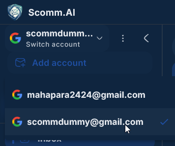 Switch account menu with Add account above the mailbox list